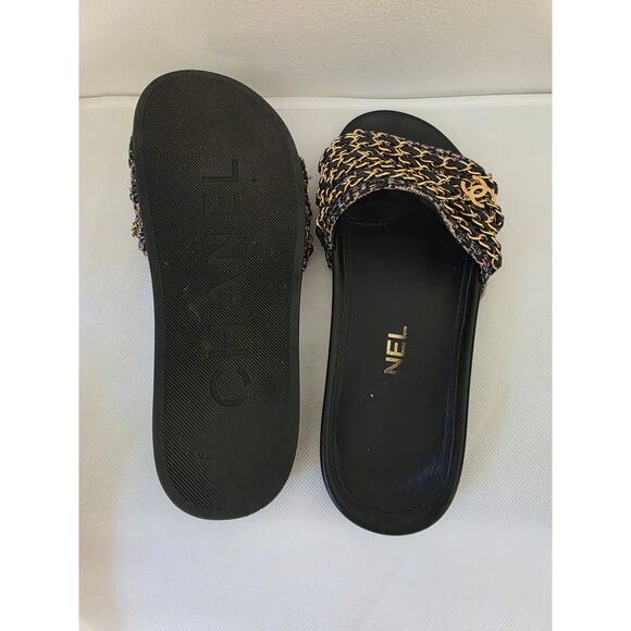 Chanel Black Leather 2016 Interlocking CC Logo Slides 36 sz - Picture 4 of 11